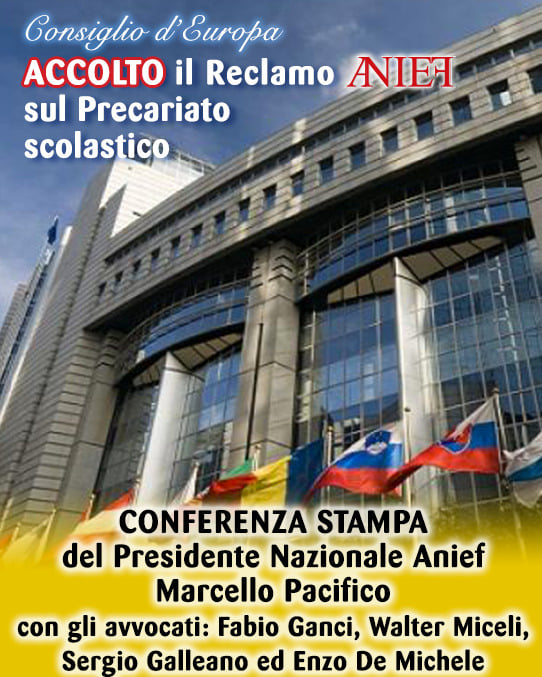 ANIEF -  PRECARIATO SCOLASTICO - Il Comitato europeo dei diritti sociali accoglie il reclamo collettivo n. 146/2017